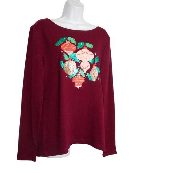 Croft Barrow Top M Red Long Sleeve Christmas Ornaments Rhinestones WC23K028RG - Picture 2 of 9